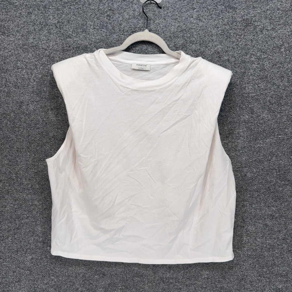 Babaton Shoulder Pad Tank Top Women Large White Muscle Tee Cotton Minimalist Top